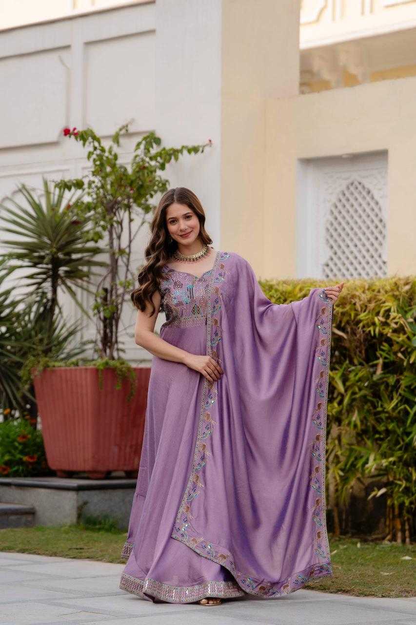 Ynf Vichitra Silk RIN215 39 Gowns Wholesale Embroidered Gown Evening Gowns Party Wear Gowns Manufacturer- Kapda Export