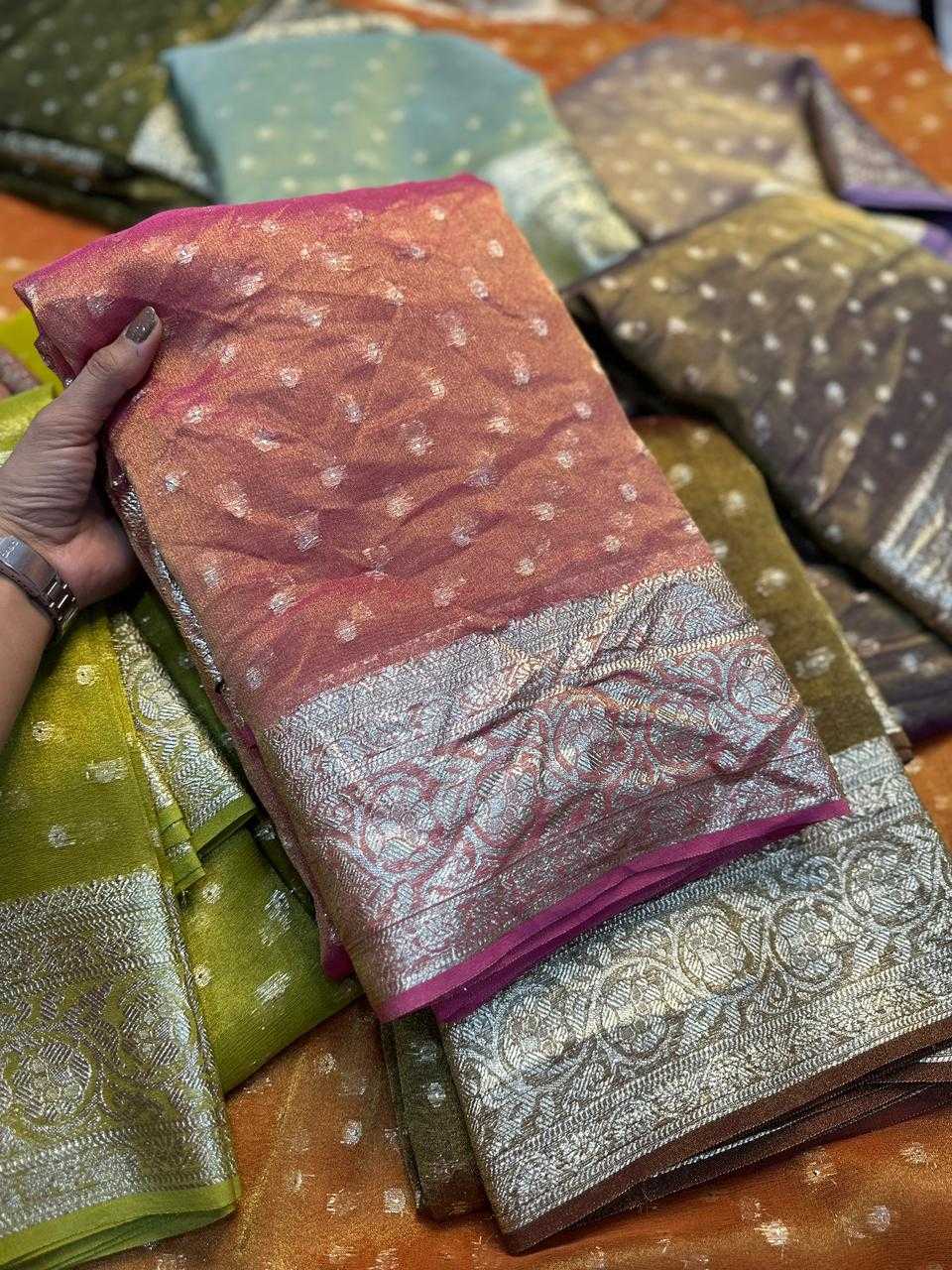 Ynf Viscos Chifon KESH671 Butti Sarees Wholesale Party Wear Sarees Tissue Silk Saree Viscose Saree Manufacturer- Kapda Export