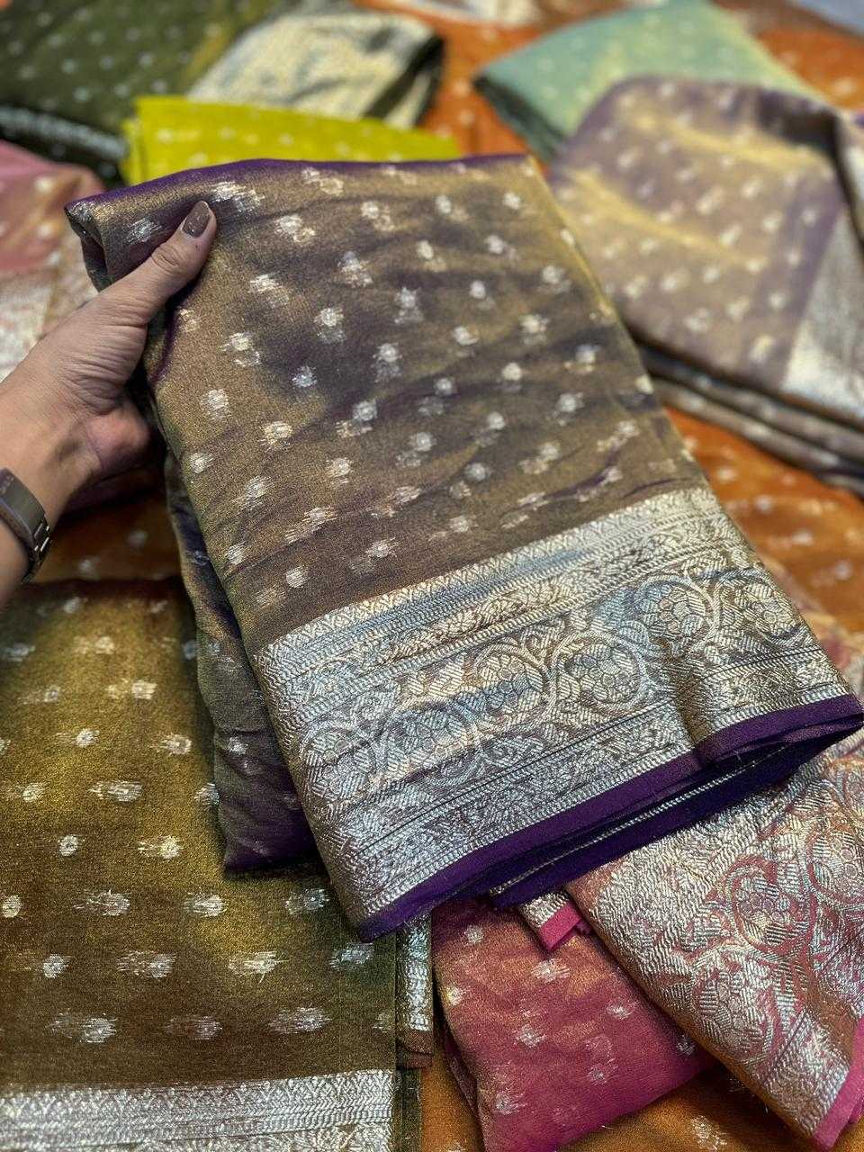 Ynf Viscos Chifon KESH671 Butti Sarees Wholesale Party Wear Sarees Tissue Silk Saree Viscose Saree Manufacturer- Kapda Export