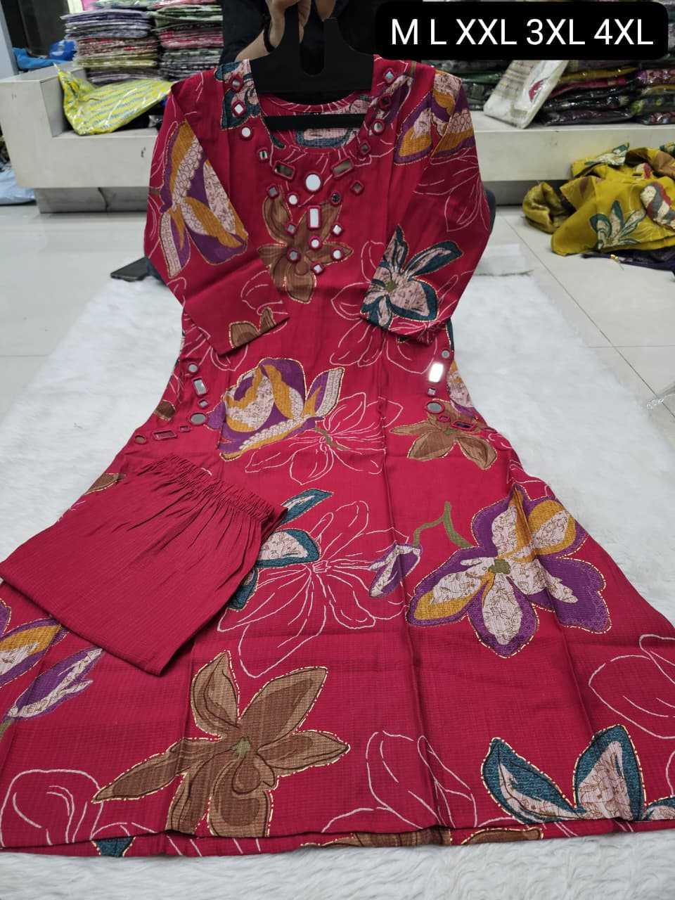 Ynf Viscose KESH720 TWO Kurti Wholesale Designer Kurtis Mirror Work Kurti Kurti With Palazzo Manufacturer- Kapda Export