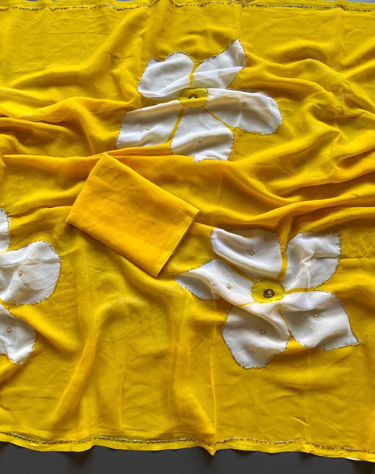 Ynf WEIGHTLESS KESH681 Big Flower Sarees Wholesale Printed Sarees Hand Work Sarees Weightless Sarees Manufacturer- Kapda Export