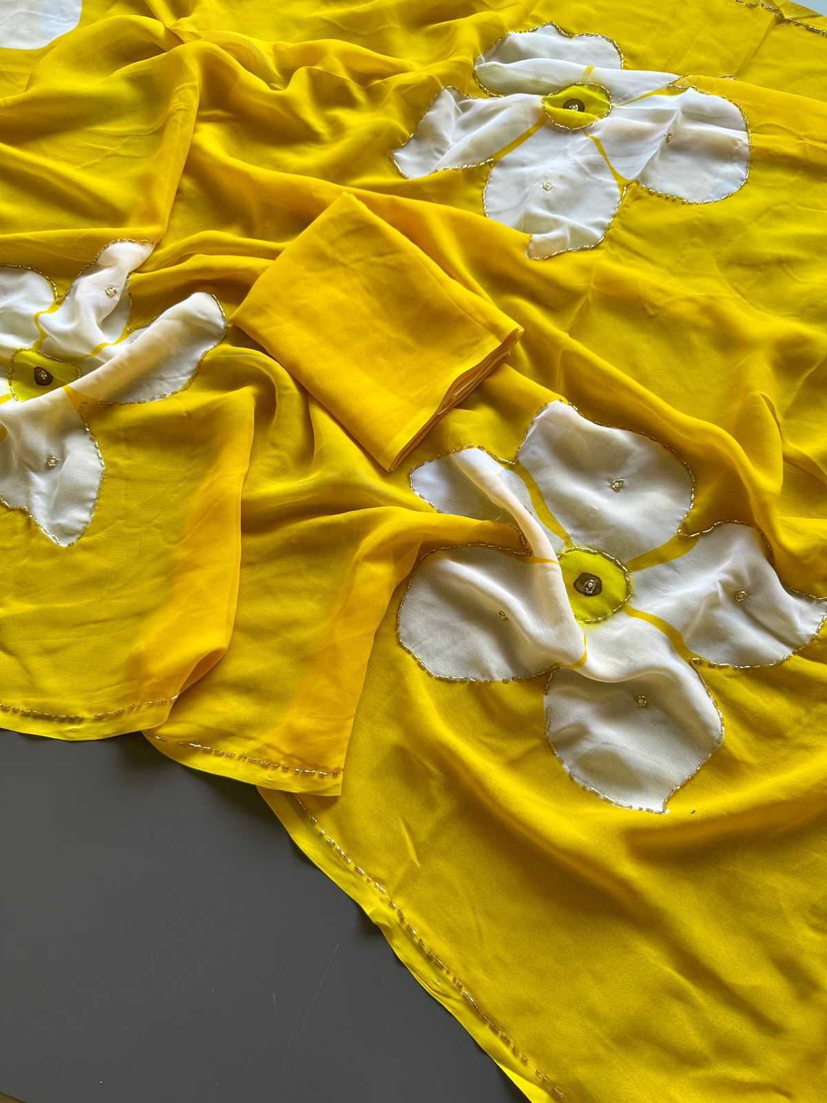 Ynf WEIGHTLESS KESH681 Big Flower Sarees Wholesale Printed Sarees Hand Work Sarees Weightless Sarees Manufacturer- Kapda Export