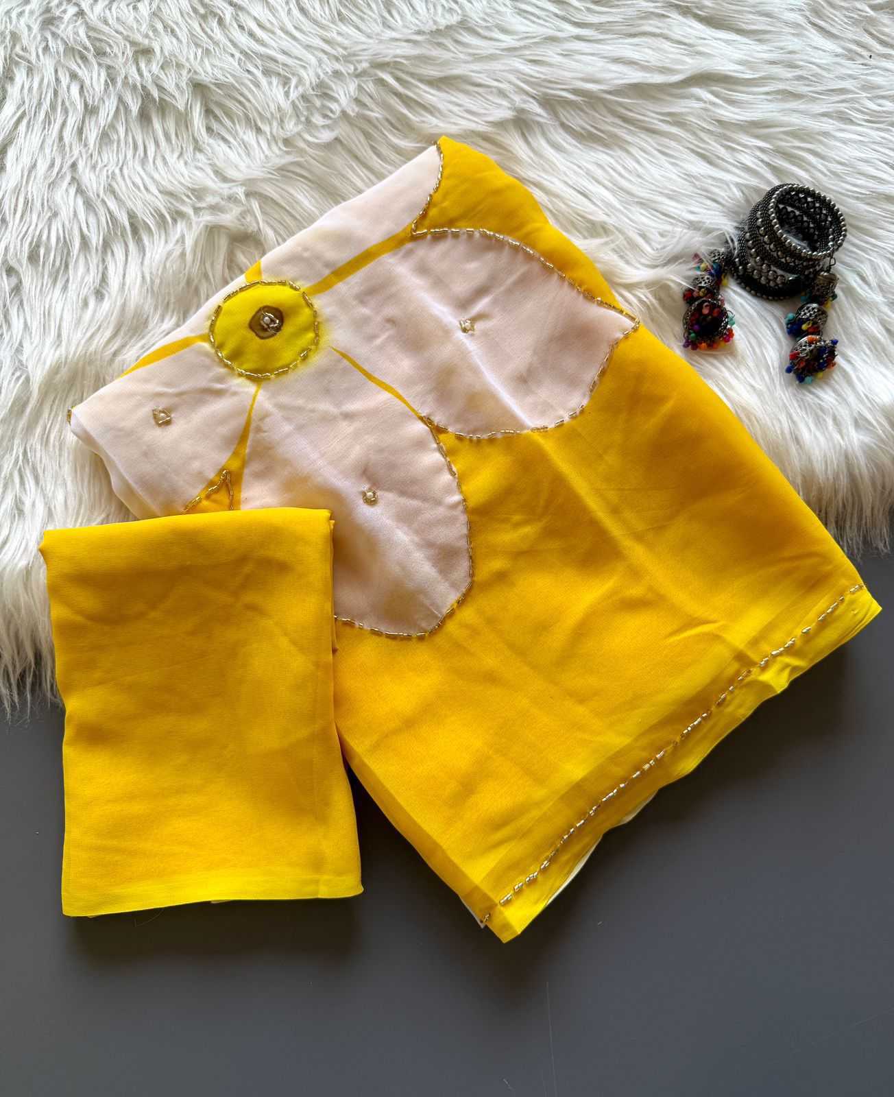 Ynf WEIGHTLESS KESH681 Big Flower Sarees Wholesale Printed Sarees Hand Work Sarees Weightless Sarees Manufacturer- Kapda Export