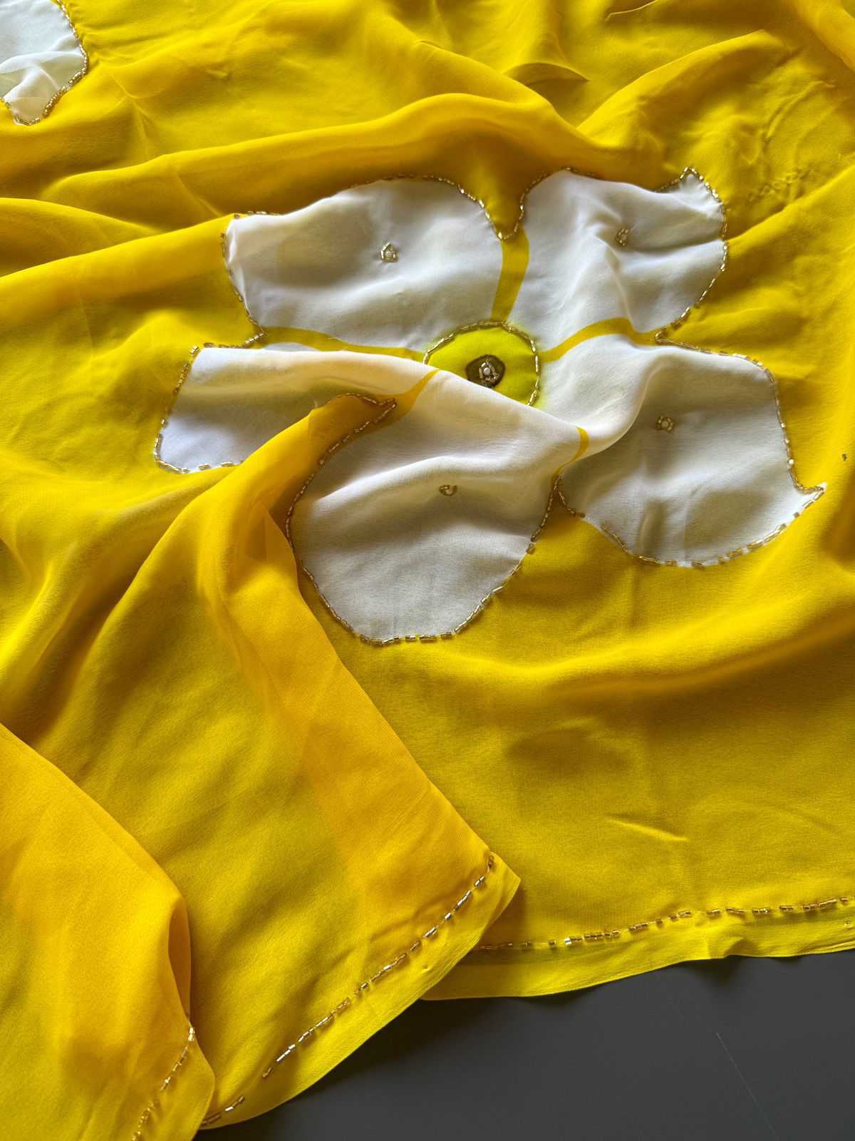 Ynf WEIGHTLESS KESH681 Big Flower Sarees Wholesale Printed Sarees Hand Work Sarees Weightless Sarees Manufacturer- Kapda Export