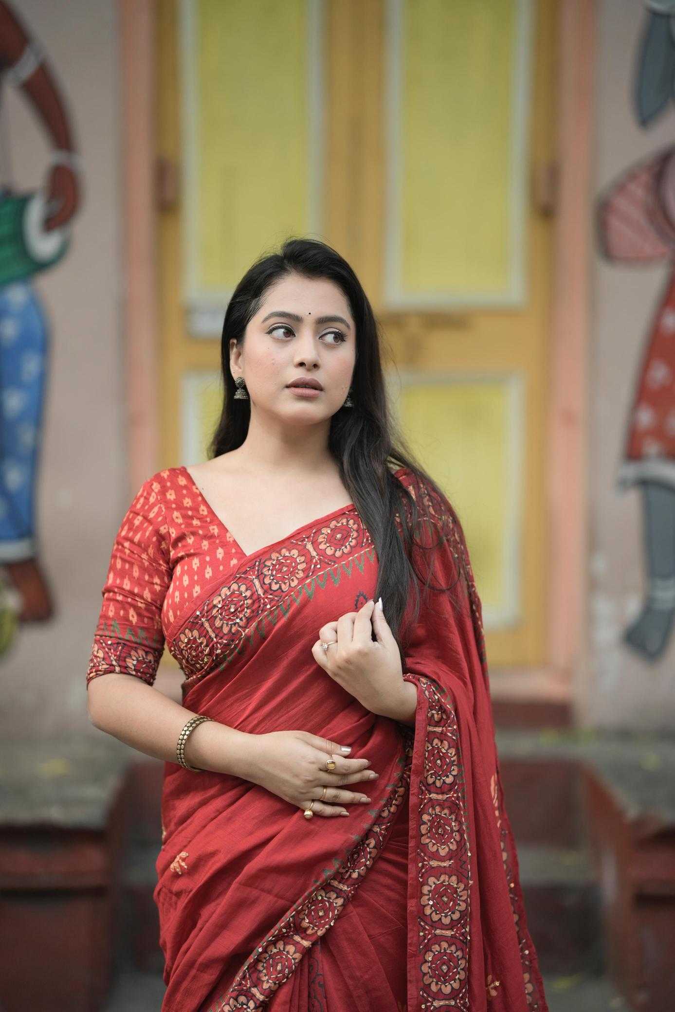 Ynf Chanderi Cotton KESH433 621 ajrakh hand work Sarees Wholesale Ajrakh Sarees Hand Work Sarees Cotton Sarees Manufacturer- Kapda Export