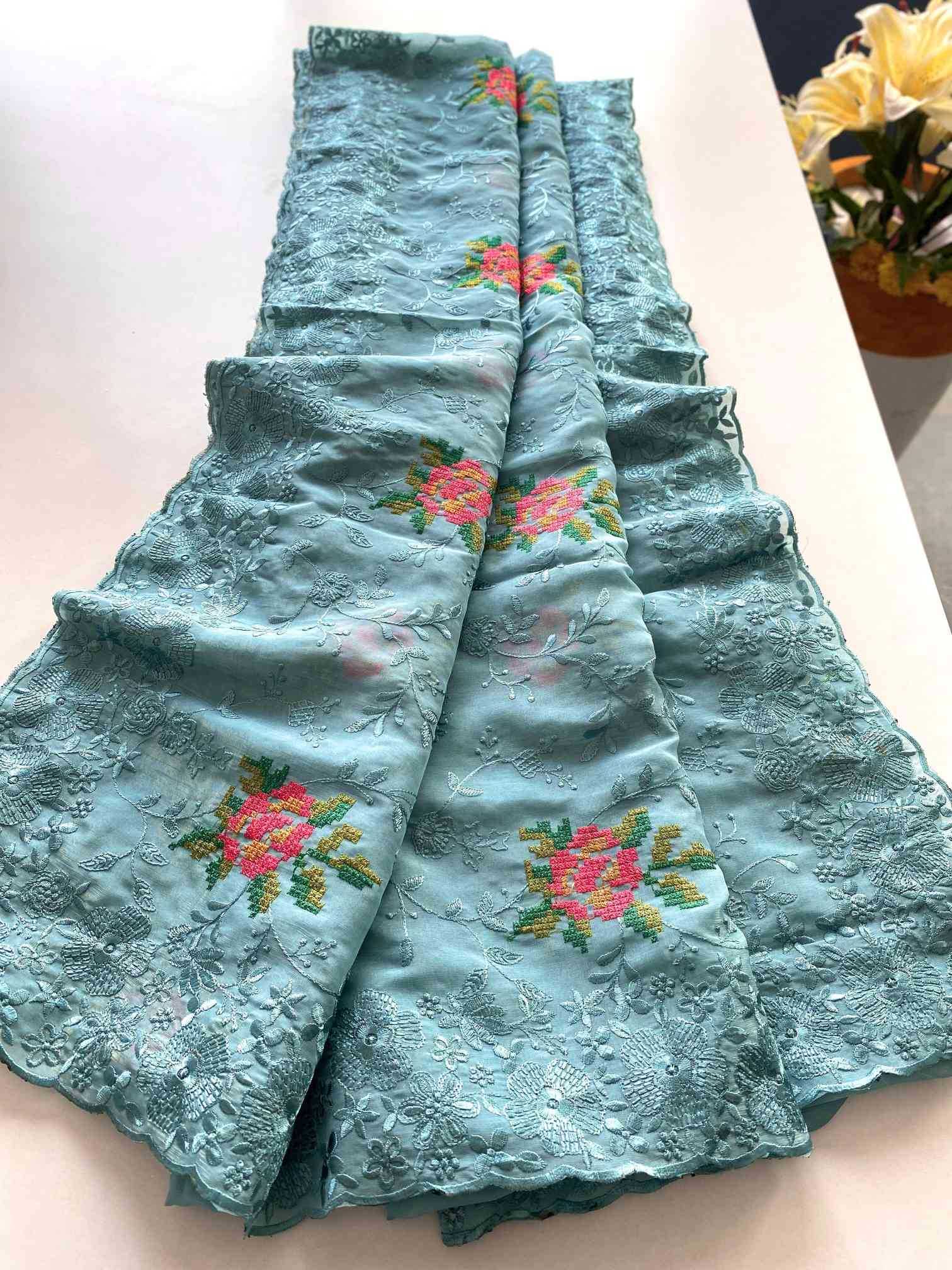 Ynf Chiffon KESH249 Ankita Sarees Wholesale Chiffon Sarees Embroidered Sarees Zari Border Sarees Manufacturer- Kapda Export