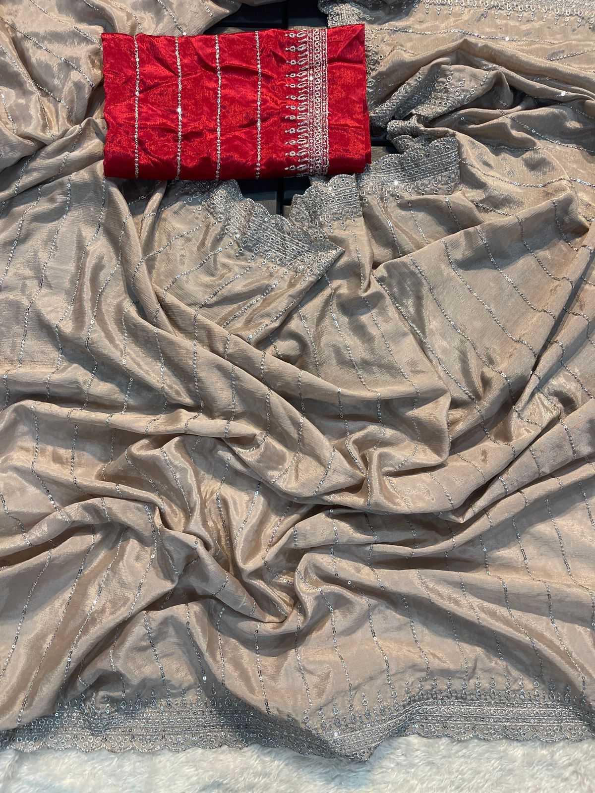 Ynf Chiffon KESH600 Prisha Sarees Wholesale Sequence Sarees Embroidered Sarees Cutwork Saree Manufacturer- Kapda Export