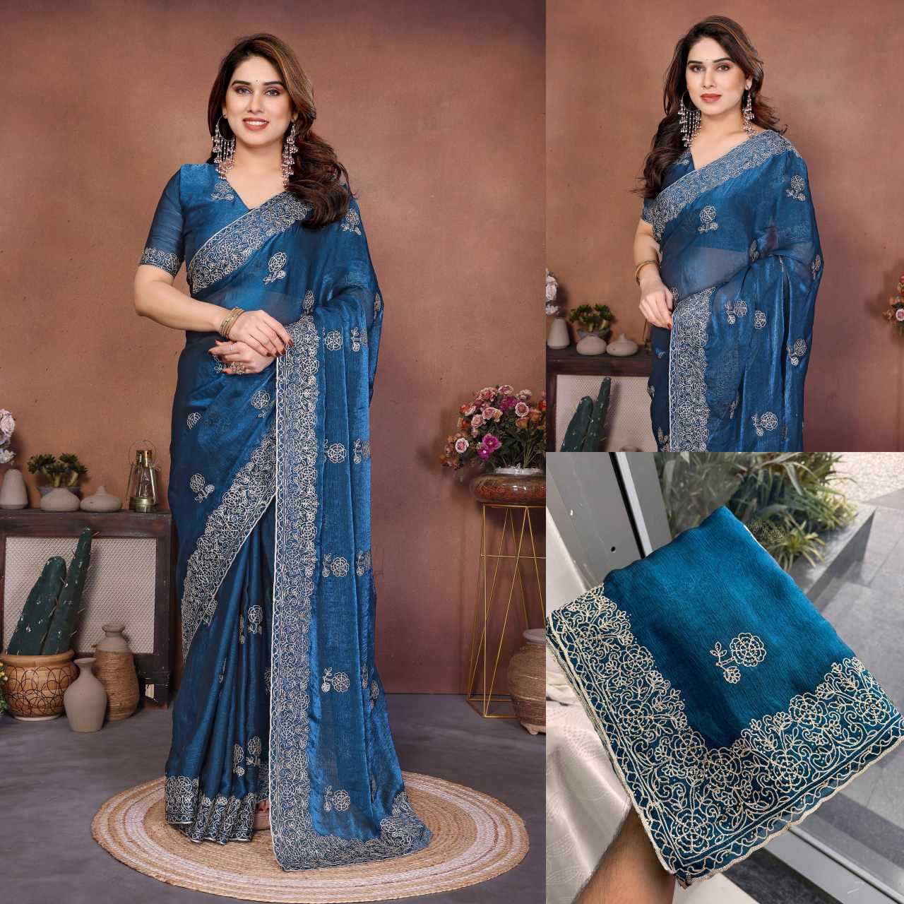 Ynf Chiffon KESH659 Naxita1 Sarees Wholesale Chiffon Sarees Embroidered Sarees Cutwork Saree Manufacturer- Kapda Export