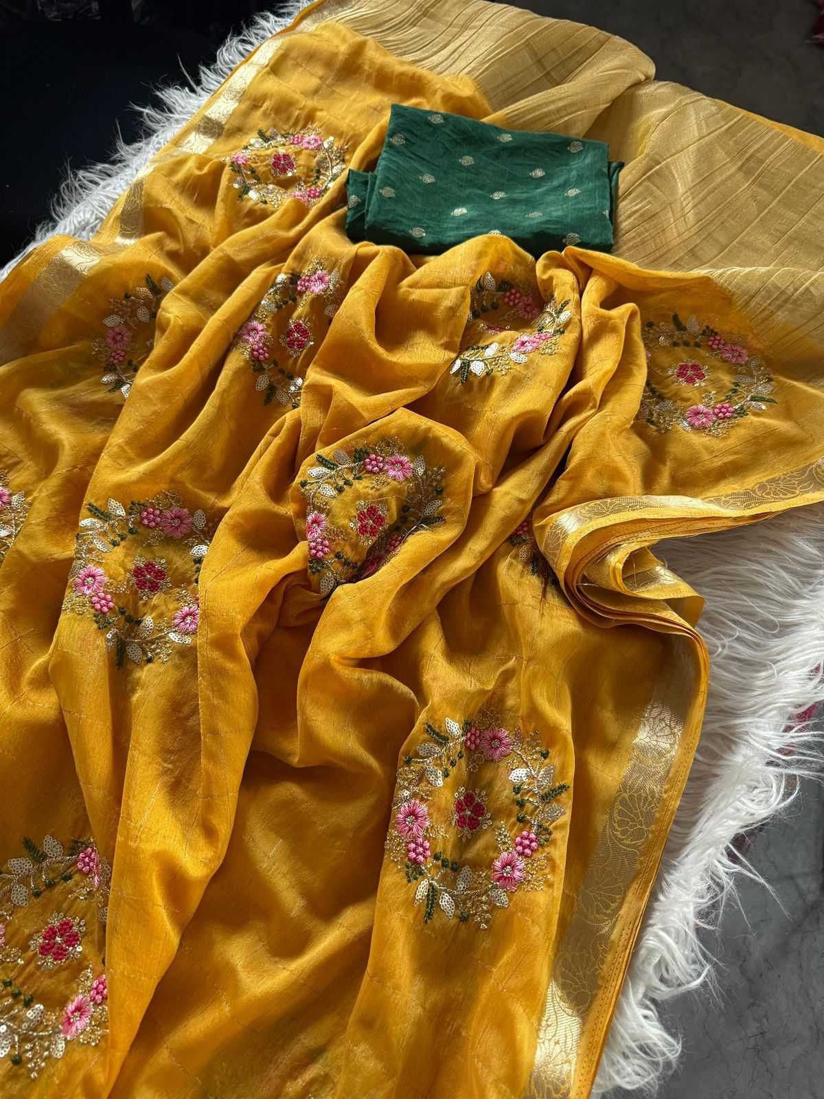 Ynf Chinon KESH676 103 Sarees Festive Collections Wholesale Embroidered Sarees Viscose Saree Sarees With Blouse Manufacturer- Kapda Export