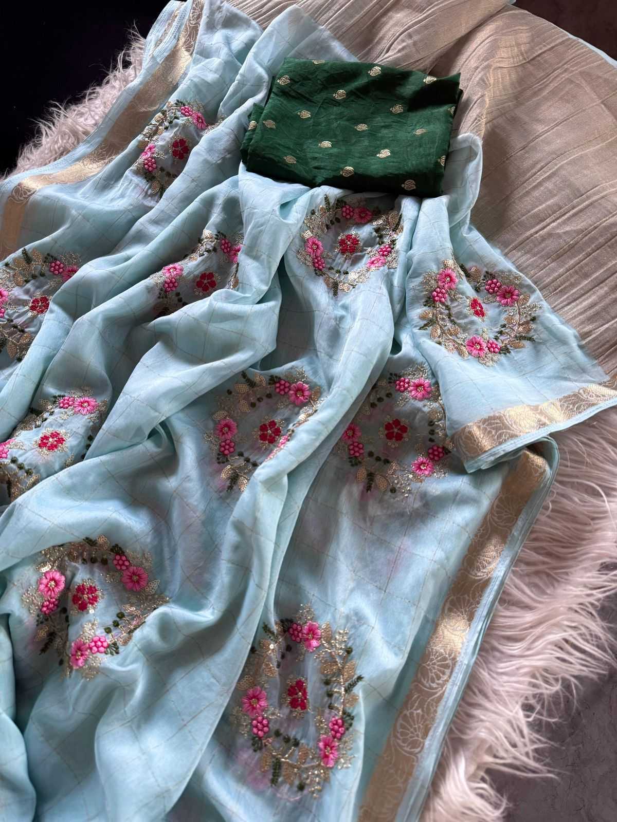 Ynf Chinon KESH676 103 Sarees Festive Collections Wholesale Embroidered Sarees Viscose Saree Sarees With Blouse Manufacturer- Kapda Export