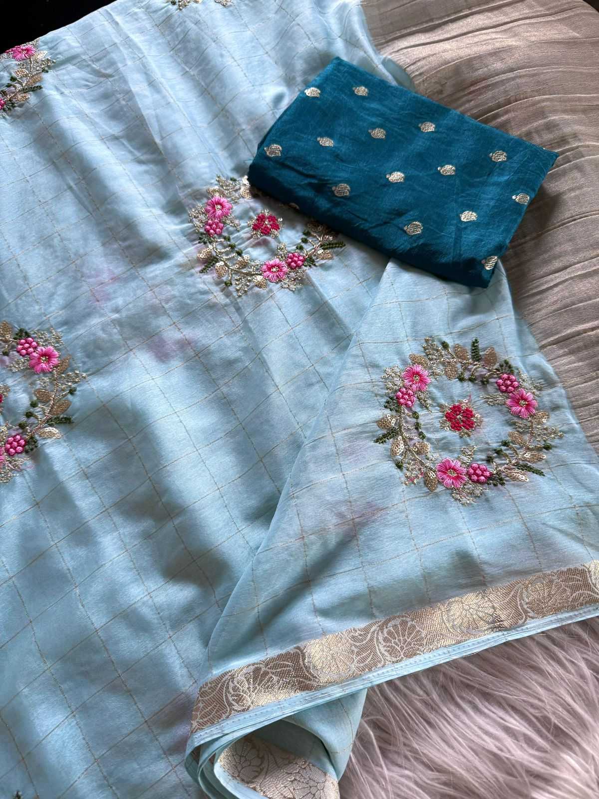 Ynf Chinon KESH676 103 Sarees Festive Collections Wholesale Embroidered Sarees Viscose Saree Sarees With Blouse Manufacturer- Kapda Export