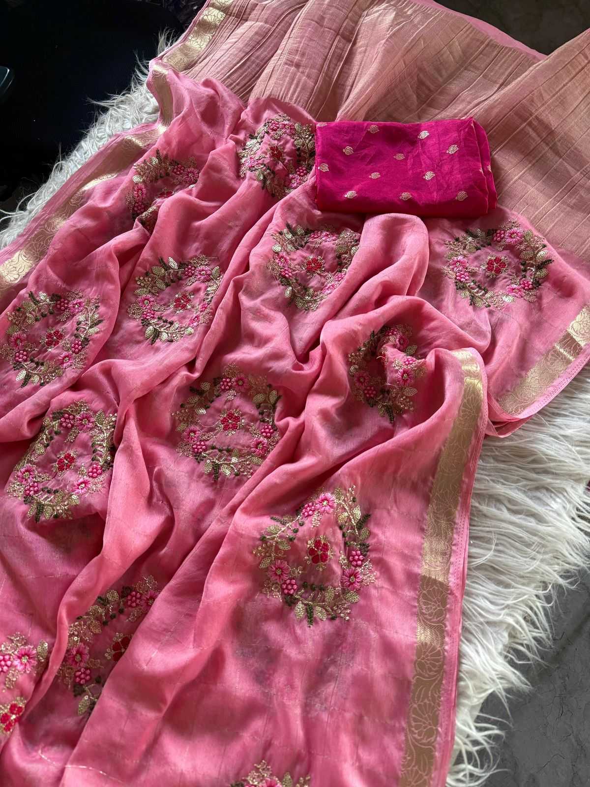 Ynf Chinon KESH676 103 Sarees Festive Collections Wholesale Embroidered Sarees Viscose Saree Sarees With Blouse Manufacturer- Kapda Export