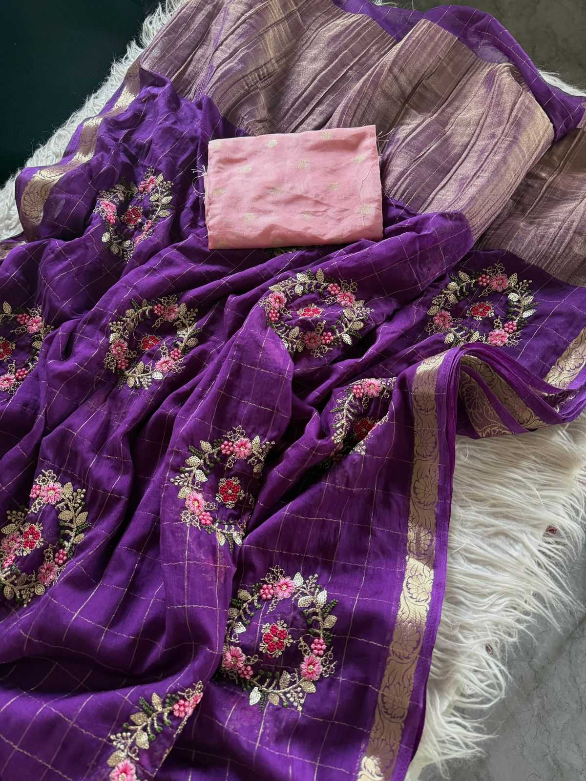 Ynf Chinon KESH676 103 Sarees Festive Collections Wholesale Embroidered Sarees Viscose Saree Sarees With Blouse Manufacturer- Kapda Export