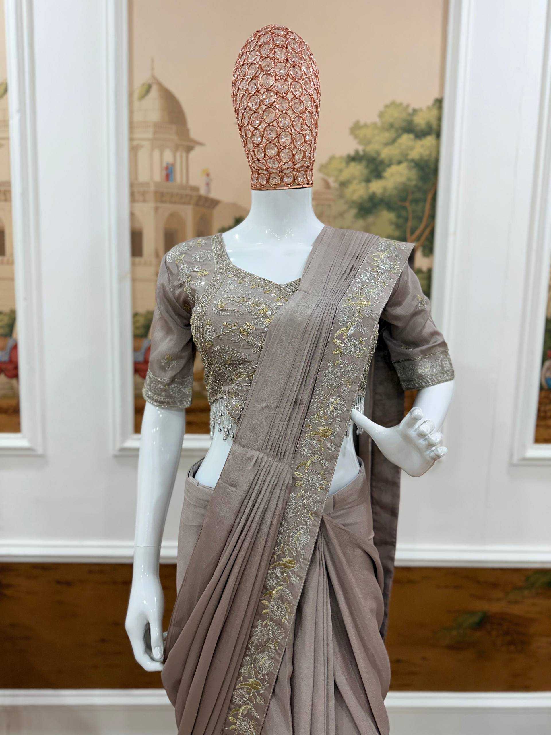 Ynf Chinon RIN215 1177 Sarees Wholesale Designer Sarees Ready To Wear Sarees Embroidered Sarees Manufacturer- Kapda Export