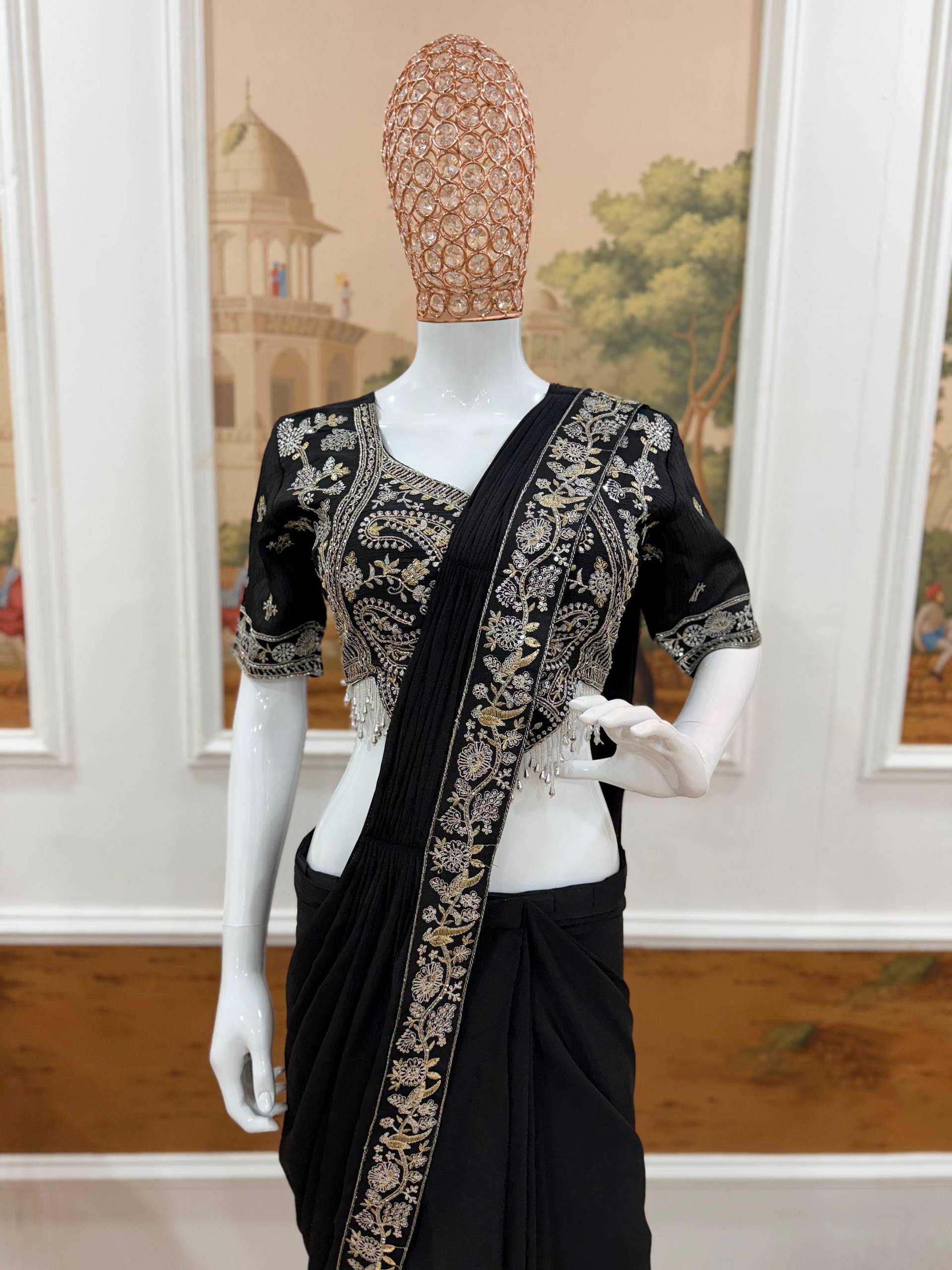 Ynf Chinon RIN215 1177 Sarees Wholesale Designer Sarees Ready To Wear Sarees Embroidered Sarees Manufacturer- Kapda Export