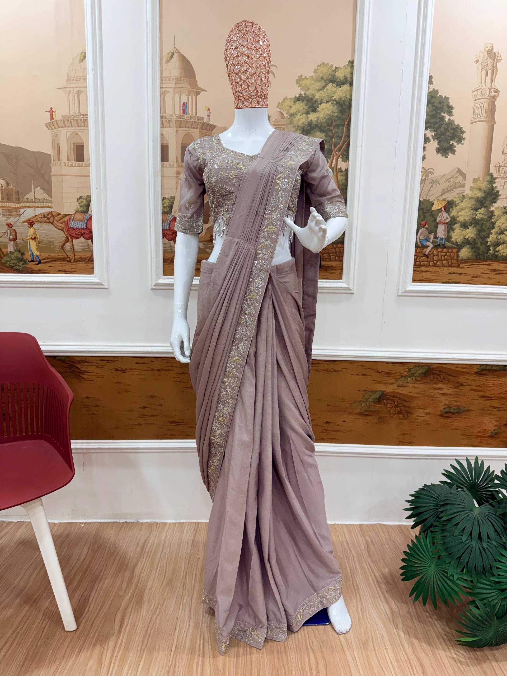 Ynf Chinon RIN215 1177 Sarees Wholesale Designer Sarees Ready To Wear Sarees Embroidered Sarees Manufacturer- Kapda Export