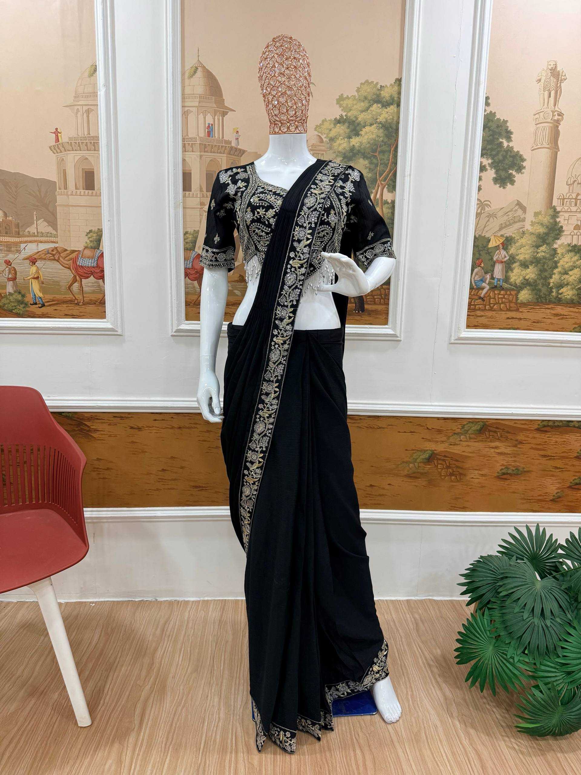 Ynf Chinon RIN215 1177 Sarees Wholesale Designer Sarees Ready To Wear Sarees Embroidered Sarees Manufacturer- Kapda Export