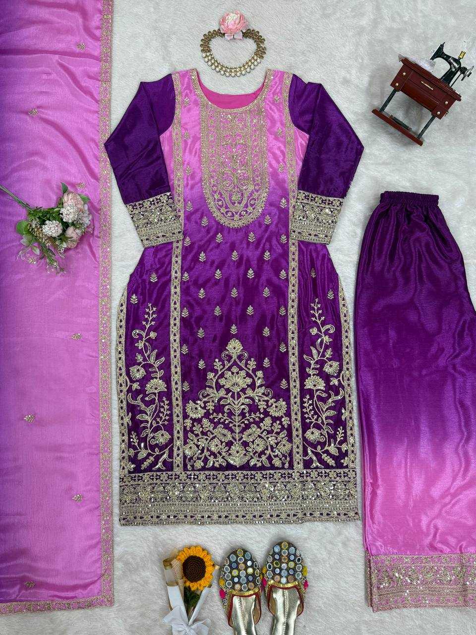 Ynf Chinon Silk RIN162 36 Suits & Dresses Wholesale Palazzo Suit Party wear suits Designer Suits Manufacturer- Kapda Export