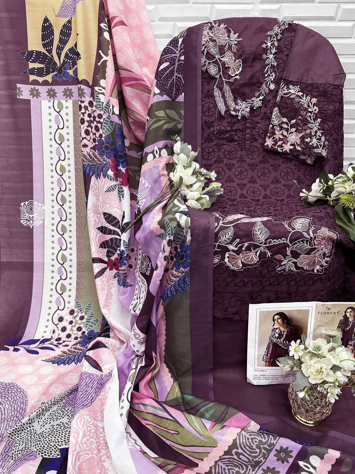 Ynf Cotton Cambric KESH677 FLORENT 1048 Suits & Dresses Wholesale Embroidery Suits Cotton Suits Designer Suits Manufacturer- Kapda Export