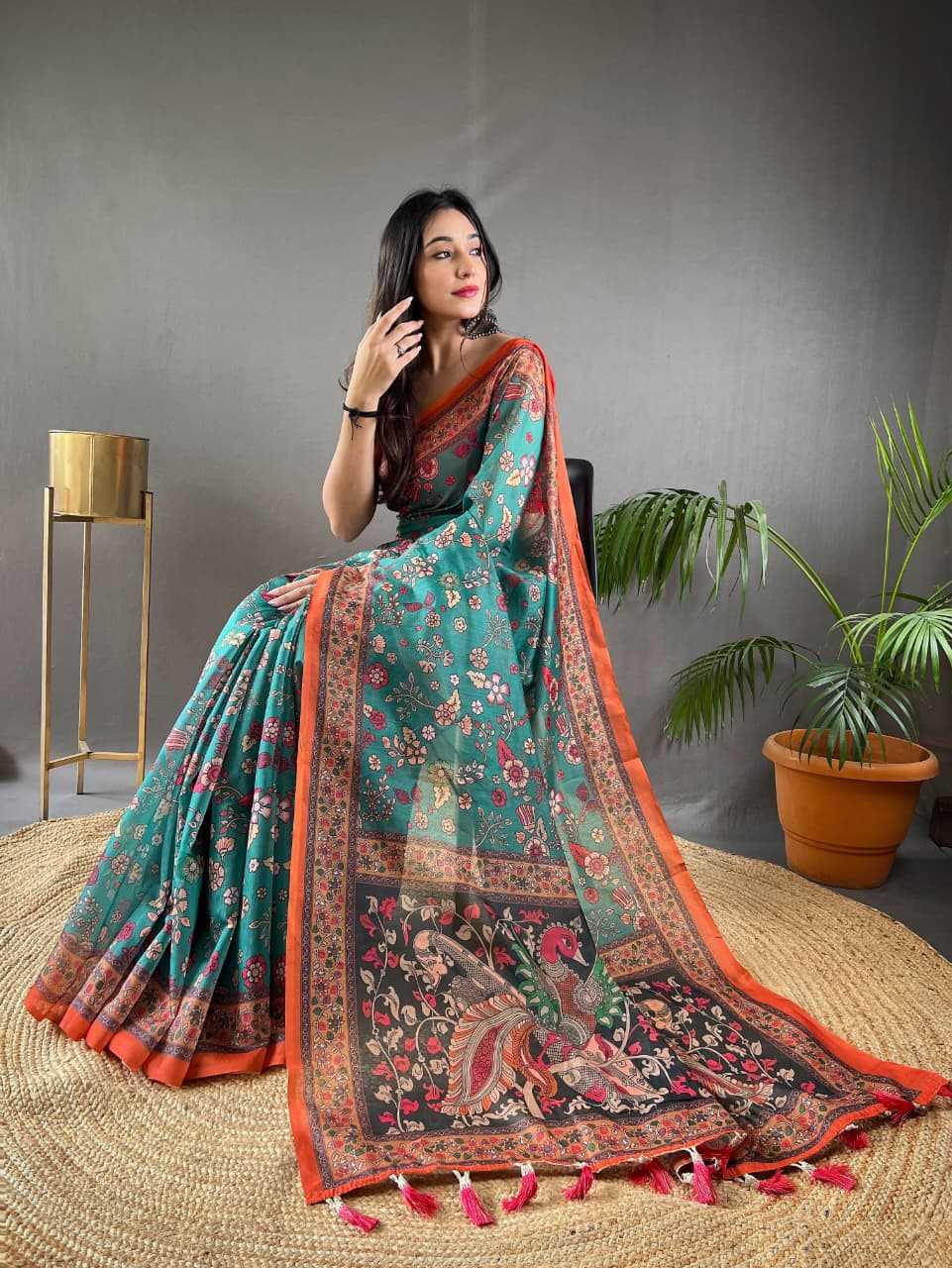 Ynf Cotton KESH249 Raksha Sarees Wholesale Printed Sarees Kalamkari Sarees Cotton Sarees Manufacturer- Kapda Export
