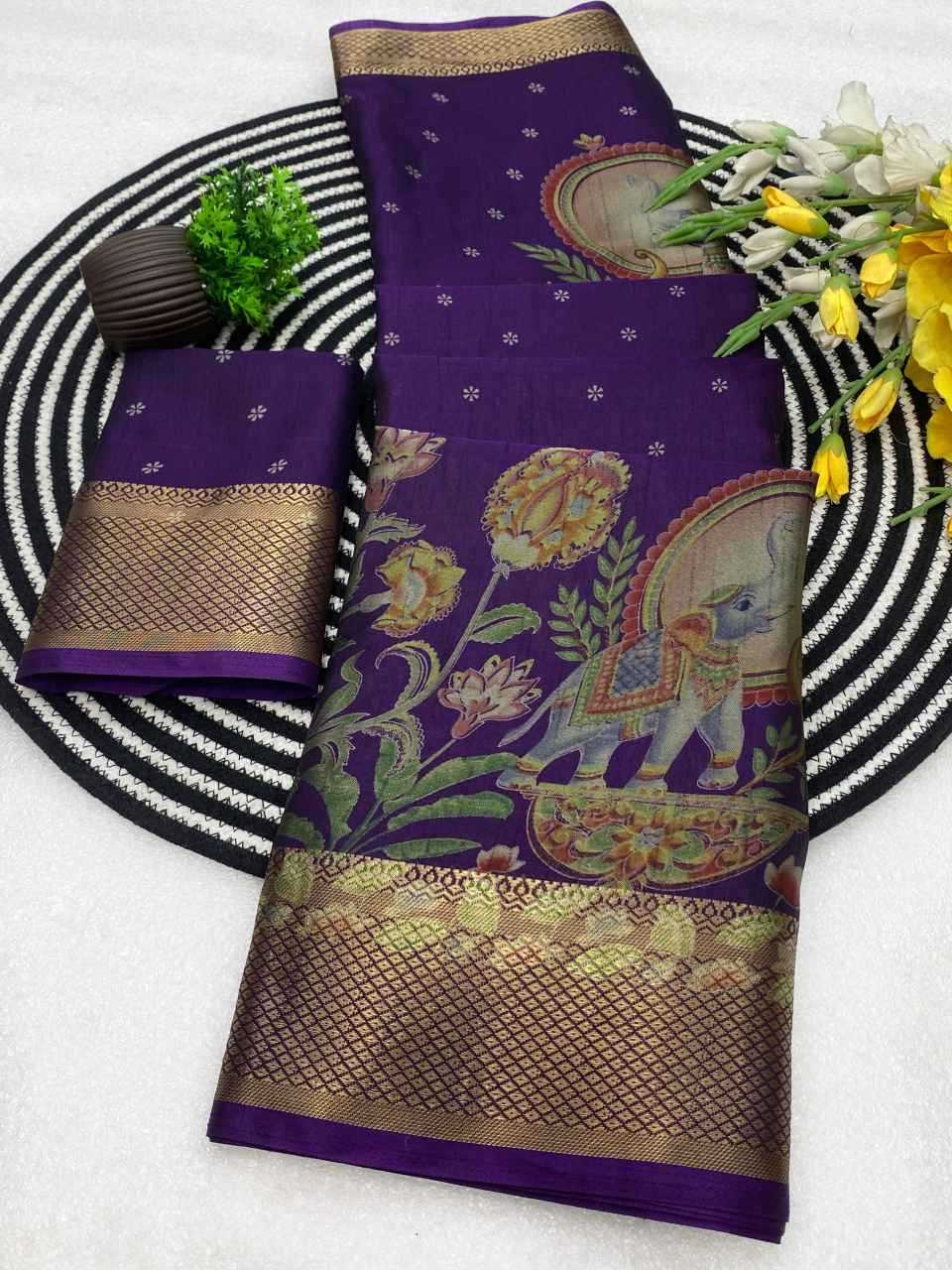 Ynf Cotton KESH554 GAJ Sarees Wholesale Ajrakh Sarees Kalamkari Sarees Zari Border Sarees Manufacturer- Kapda Export