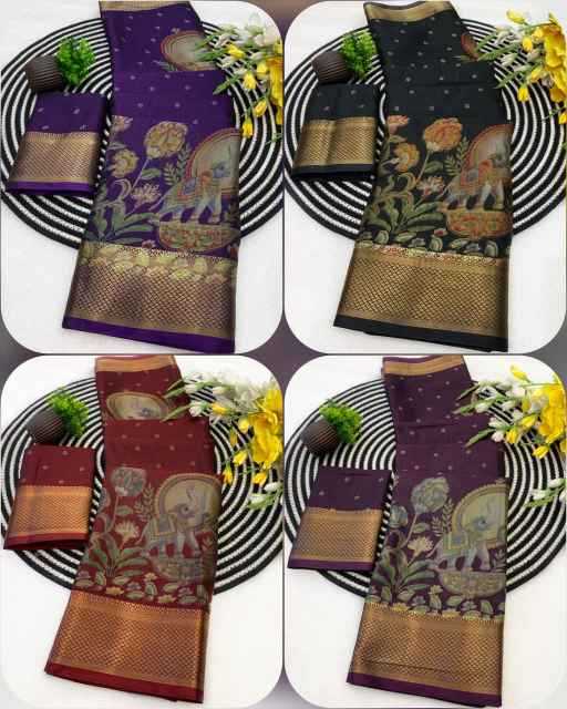 Ynf Cotton KESH554 GAJ Sarees Wholesale Ajrakh Sarees Kalamkari Sarees Zari Border Sarees Manufacturer- Kapda Export