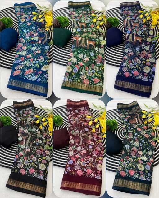 Ynf Cotton KESH554 HIRAN Sarees Wholesale Ajrakh Sarees Kalamkari Sarees Zari Border Sarees Manufacturer- Kapda Export