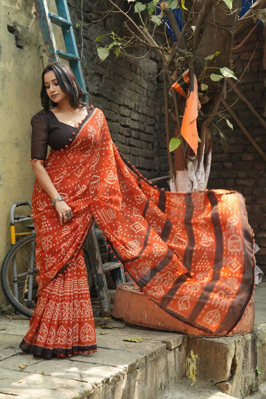 Ynf Cotton KESH554 SANJANA Sarees Wholesale Printed Sarees Ikkat Saree Lightweight Sarees Manufacturer- Kapda Export