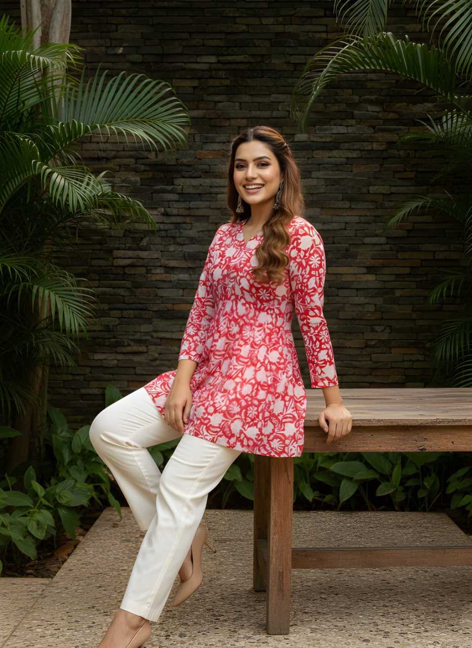 Ynf Cotton KESH559 1048 Kurti Wholesale Printed Kurtis Full Sleeve Kurti V-Neck Kurtis Manufacturer- Kapda Export