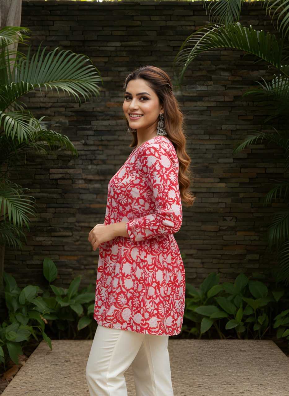 Ynf Cotton KESH559 1048 Kurti Wholesale Printed Kurtis Full Sleeve Kurti V-Neck Kurtis Manufacturer- Kapda Export