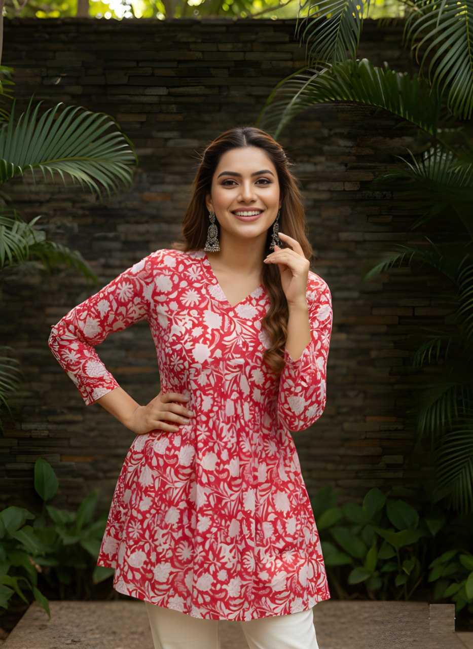Ynf Cotton KESH559 1048 Kurti Wholesale Printed Kurtis Full Sleeve Kurti V-Neck Kurtis Manufacturer- Kapda Export
