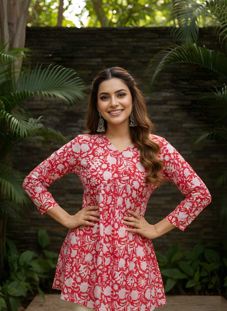 Ynf Cotton KESH559 1048 Kurti Wholesale Printed Kurtis Full Sleeve Kurti V-Neck Kurtis Manufacturer- Kapda Export