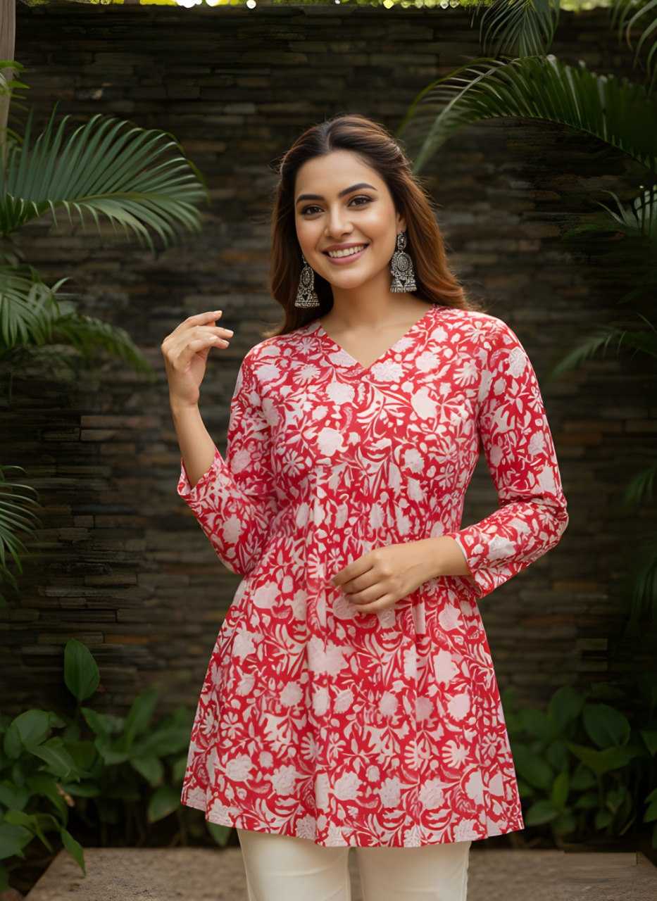Ynf Cotton KESH559 1048 Kurti Wholesale Printed Kurtis Full Sleeve Kurti V-Neck Kurtis Manufacturer- Kapda Export