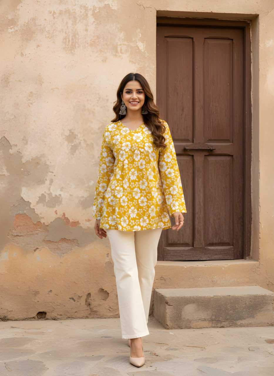 Ynf Cotton KESH559 1051 Kurti Wholesale Short Kurtis Full Sleeve Kurti V-Neck Kurtis Manufacturer- Kapda Export