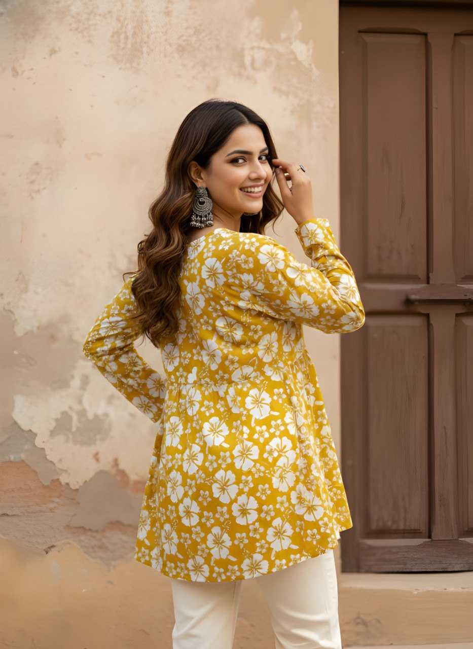 Ynf Cotton KESH559 1051 Kurti Wholesale Short Kurtis Full Sleeve Kurti V-Neck Kurtis Manufacturer- Kapda Export