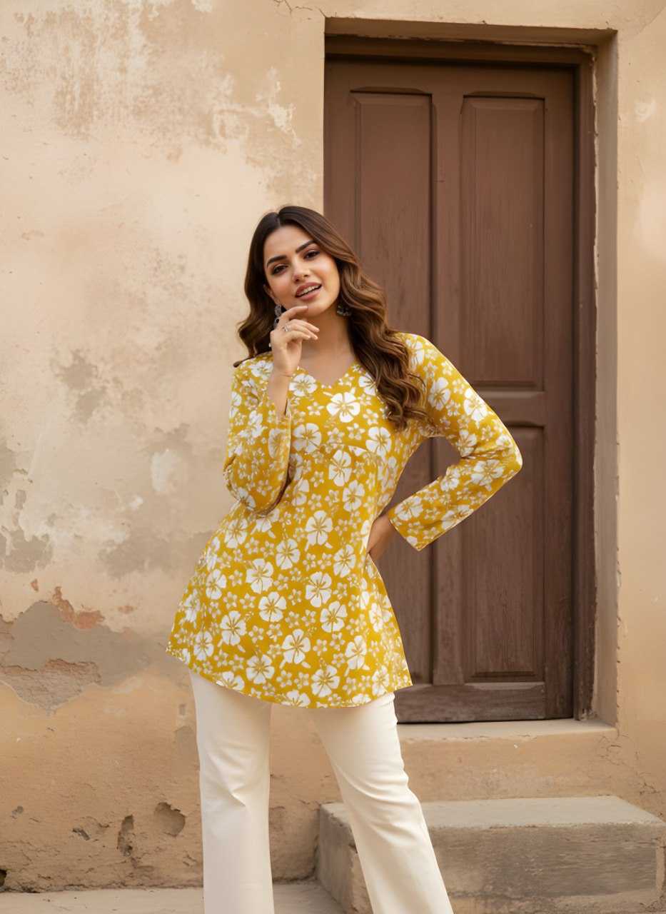 Ynf Cotton KESH559 1051 Kurti Wholesale Short Kurtis Full Sleeve Kurti V-Neck Kurtis Manufacturer- Kapda Export