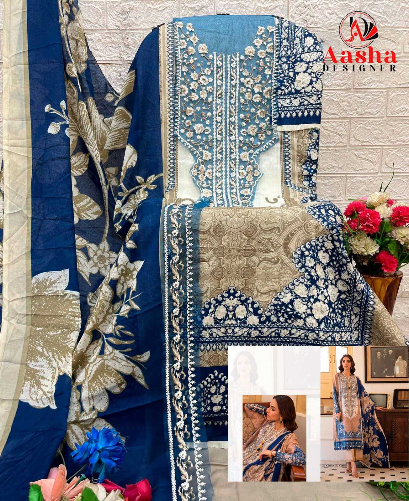 Ynf Cotton KESH677 AASHA SANA SAFINAZ VOL-1 1033 Suits & Dresses Wholesale Printed Suits Embroidery Suits Cotton Suits Manufacturer- Kapda Export