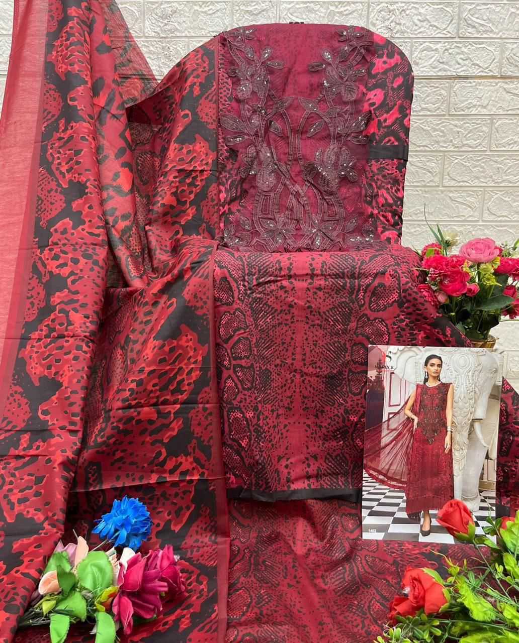 Ynf Cotton KESH677 MARIA B 1401 Suits & Dresses Wholesale Printed Suits Embroidery Suits Cotton Suits Manufacturer- Kapda Export