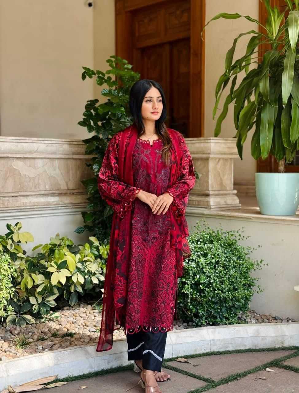 Ynf Cotton KESH677 MARIA B 1401 Suits & Dresses Wholesale Printed Suits Embroidery Suits Cotton Suits Manufacturer- Kapda Export