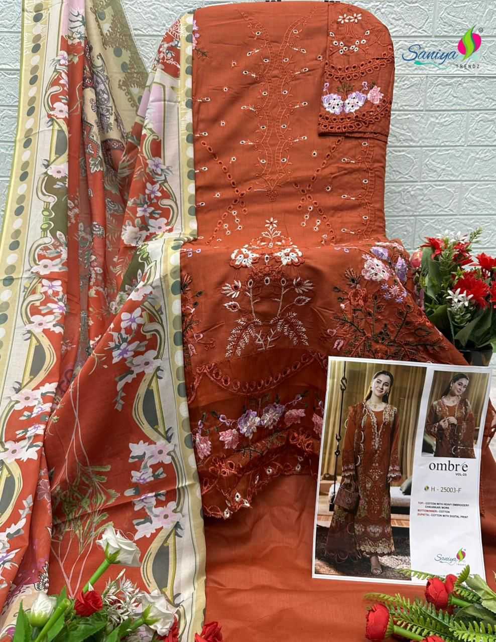 Ynf Cotton KESH677 SANIYA OMBRÉ VOL-25Nx 25003 Suits & Dresses Wholesale Embroidery Suits Cotton Suits Designer Suits Manufacturer- Kapda Export