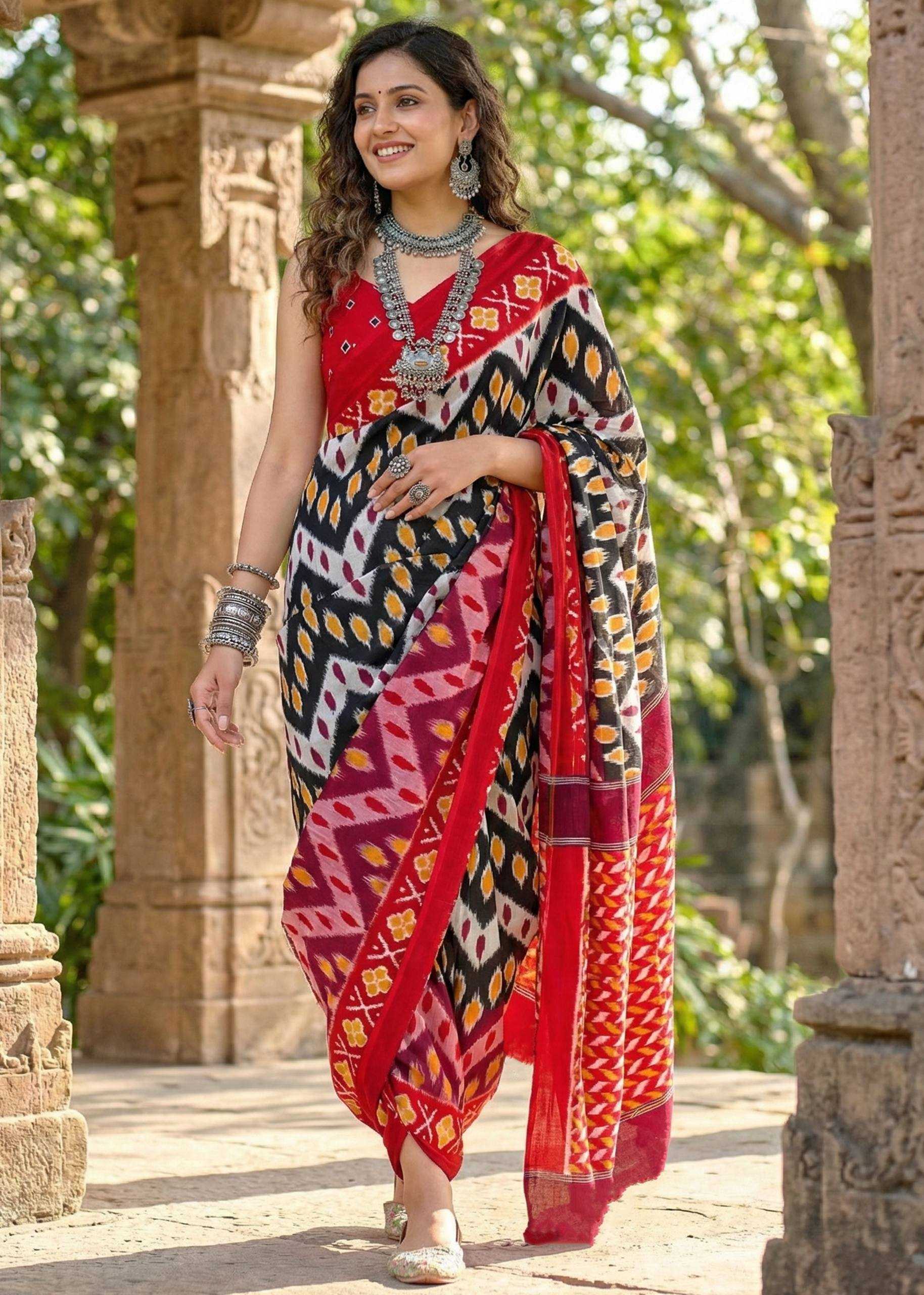 Ynf Cotton RIN229 MULMUL Sarees Wholesale Printed Sarees Ikkat Saree Cotton Sarees Manufacturer- Kapda Export