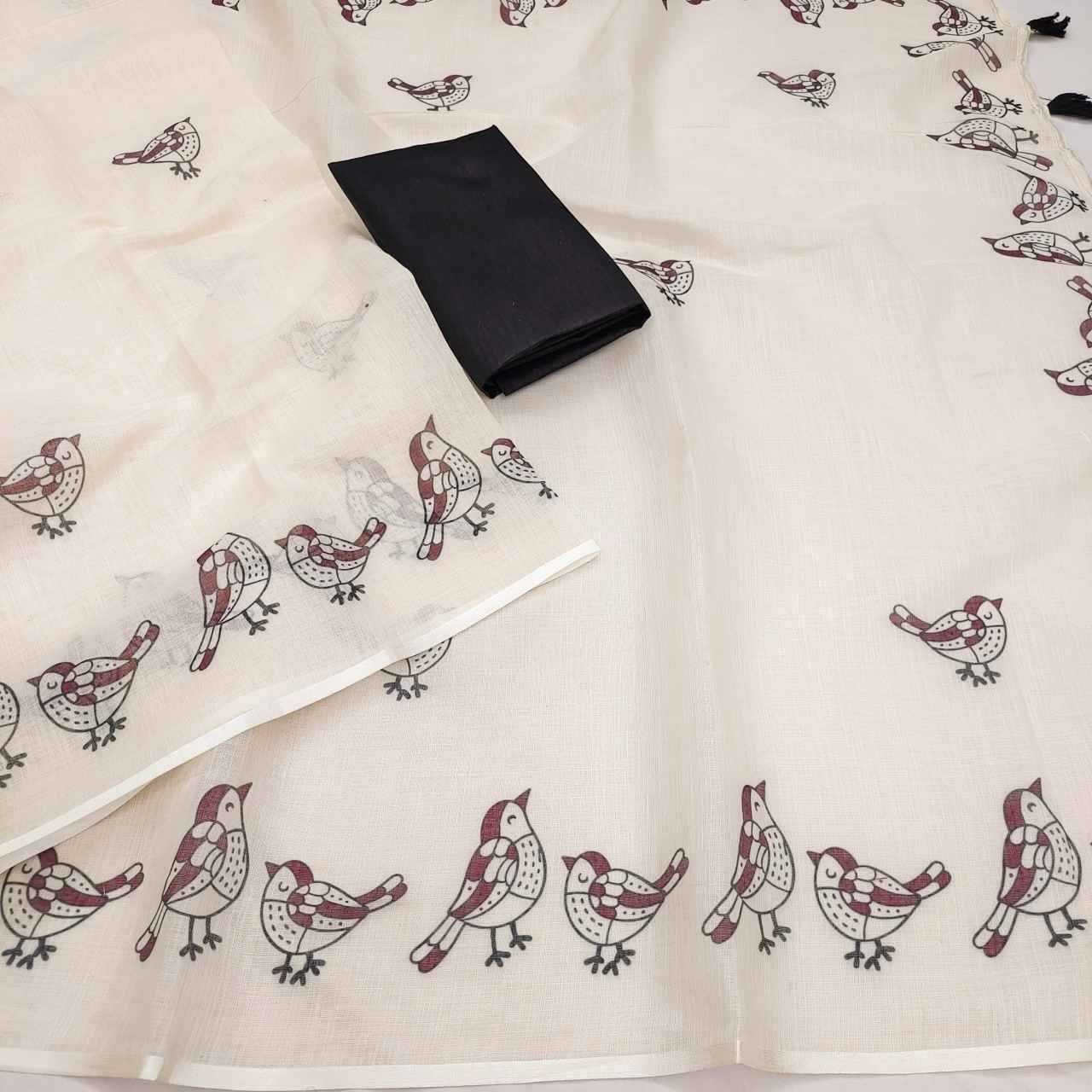 Ynf Cotton RIN231 SPARROW Sarees Wholesale Fancy Sarees Printed Sarees Cotton Linen Sarees Manufacturer- Kapda Export