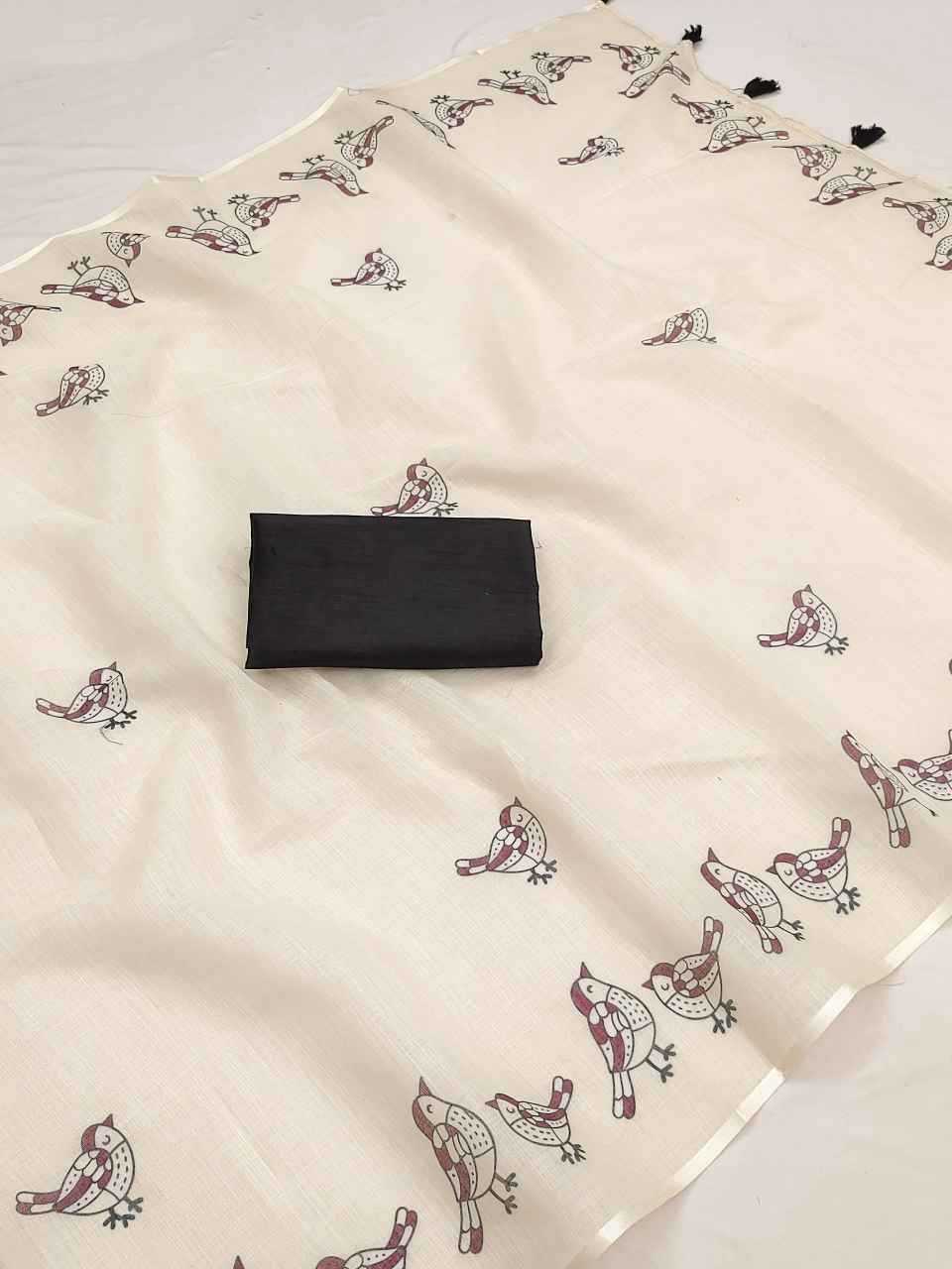 Ynf Cotton RIN231 SPARROW Sarees Wholesale Fancy Sarees Printed Sarees Cotton Linen Sarees Manufacturer- Kapda Export