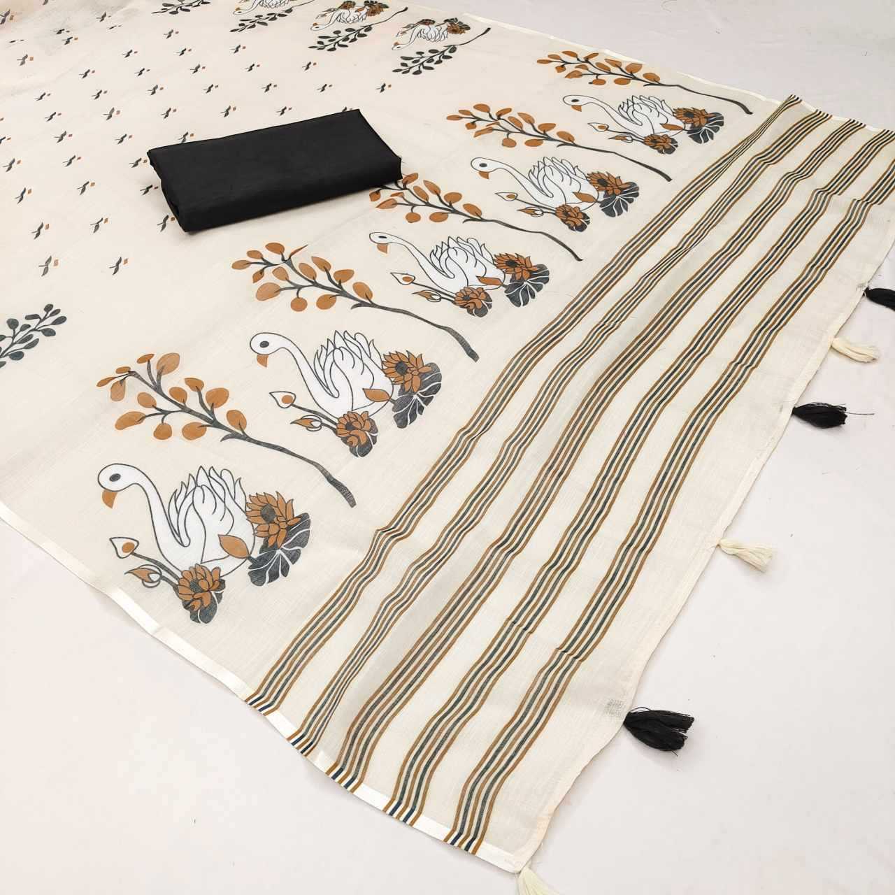 Ynf Cotton RIN231 SWAN Sarees Wholesale Party Wear Sarees Printed Sarees Cotton Linen Sarees Manufacturer- Kapda Export