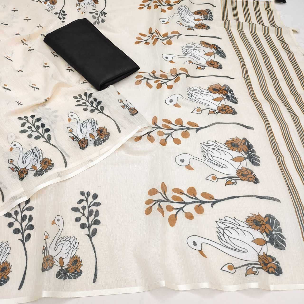Ynf Cotton RIN231 SWAN Sarees Wholesale Party Wear Sarees Printed Sarees Cotton Linen Sarees Manufacturer- Kapda Export