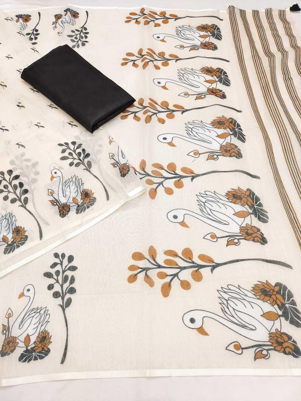 Ynf Cotton RIN231 SWAN Sarees Wholesale Party Wear Sarees Printed Sarees Cotton Linen Sarees Manufacturer- Kapda Export