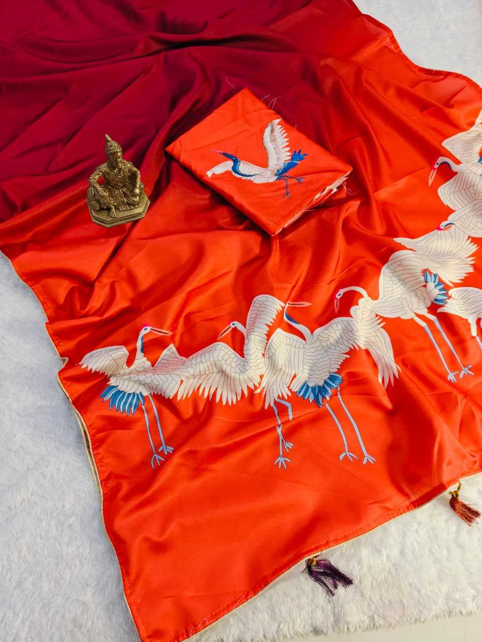 Ynf Crepe Silk KESH673 FLYING SWAN Silk Sarees Wholesale Printed Silk Saree Party Wear Silk Sarees Designer Silk Sarees Manufacturer- Kapda Export