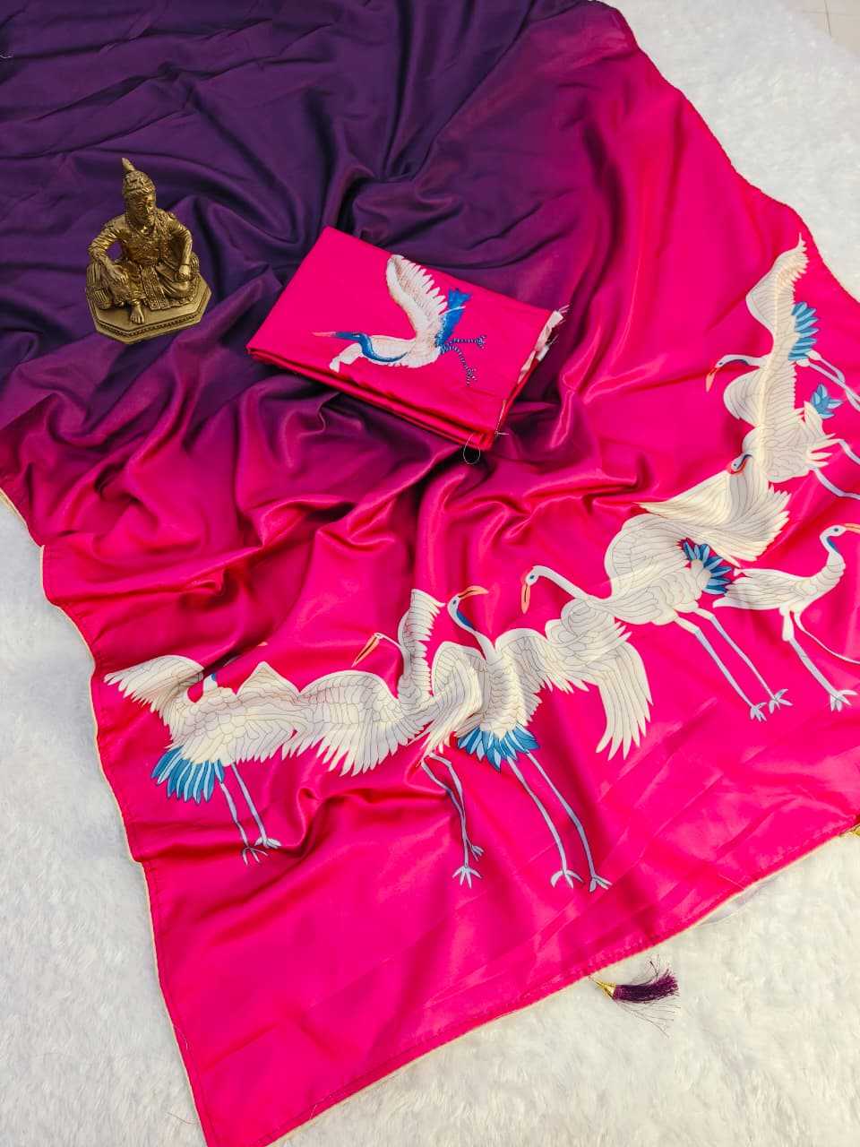 Ynf Crepe Silk KESH673 FLYING SWAN Silk Sarees Wholesale Printed Silk Saree Party Wear Silk Sarees Designer Silk Sarees Manufacturer- Kapda Export