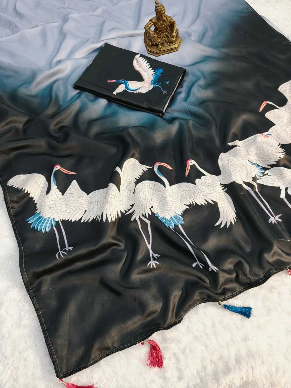 Ynf Crepe Silk KESH673 FLYING SWAN Silk Sarees Wholesale Printed Silk Saree Party Wear Silk Sarees Designer Silk Sarees Manufacturer- Kapda Export