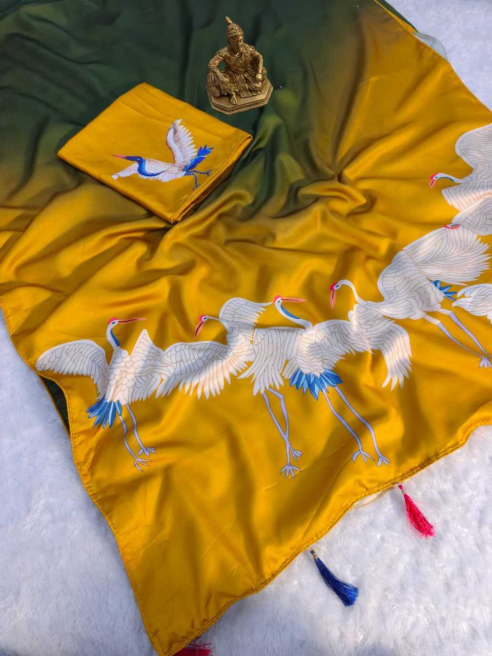 Ynf Crepe Silk KESH673 FLYING SWAN Silk Sarees Wholesale Printed Silk Saree Party Wear Silk Sarees Designer Silk Sarees Manufacturer- Kapda Export